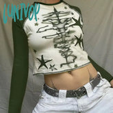 Lunivop Y2K Star Graphic Print T Shirts Women Vintage Trashy 2000S Grunge Crop Tops Streetwear
